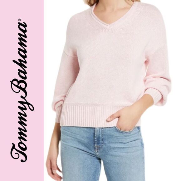 Tommy‎ Bahama Women’s Soft Cotton Lt Rose Heather V-NK Sweater-Size XS - Picture 1 of 3